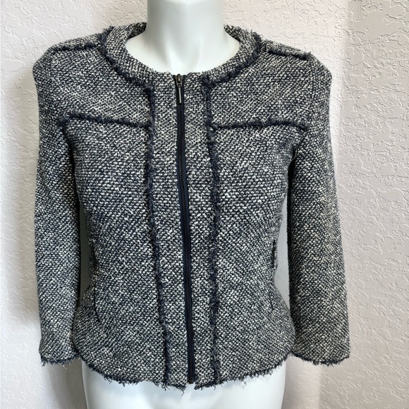 Emerson Rose Blue Tweed Jacket Women’s Medium M Zipper MSRP‎ $199. - Picture 1 of 10